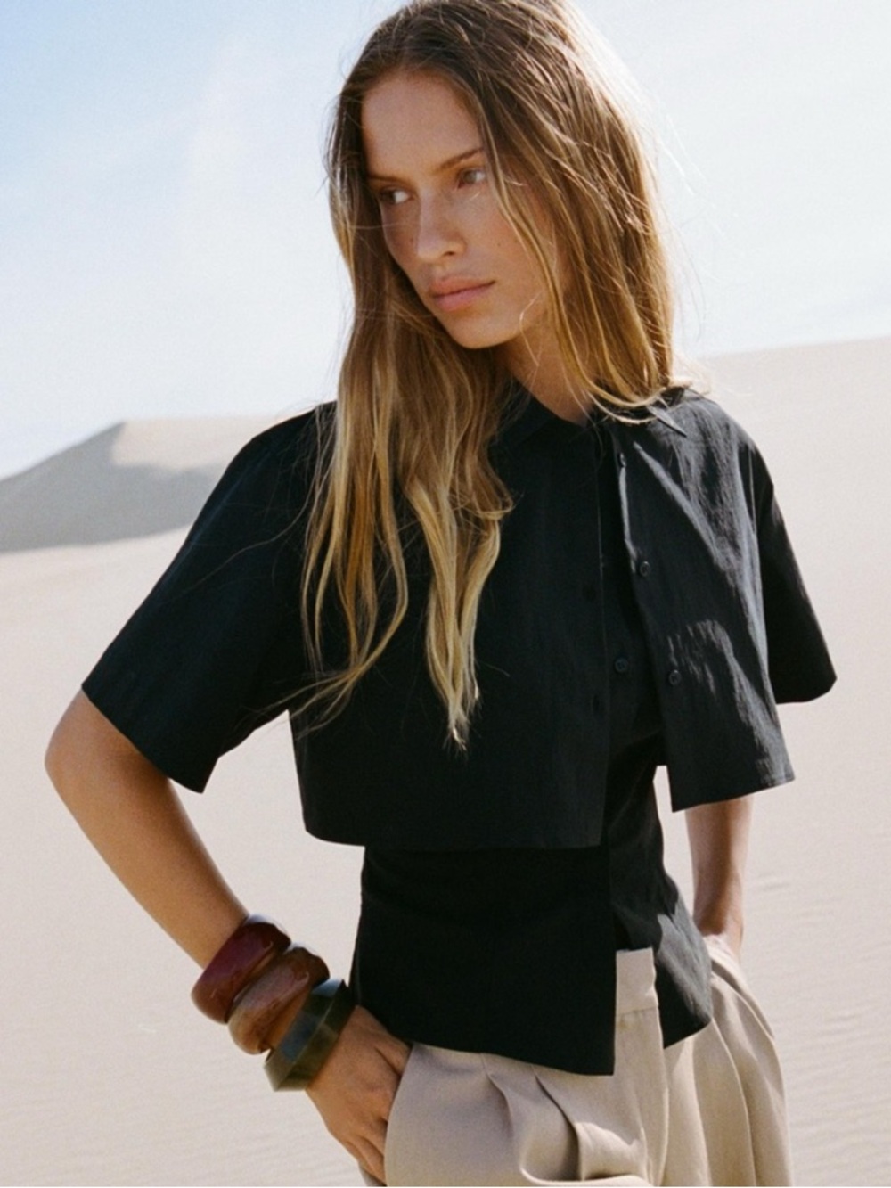 Zara Black Short-Sleeve Linen Shirt